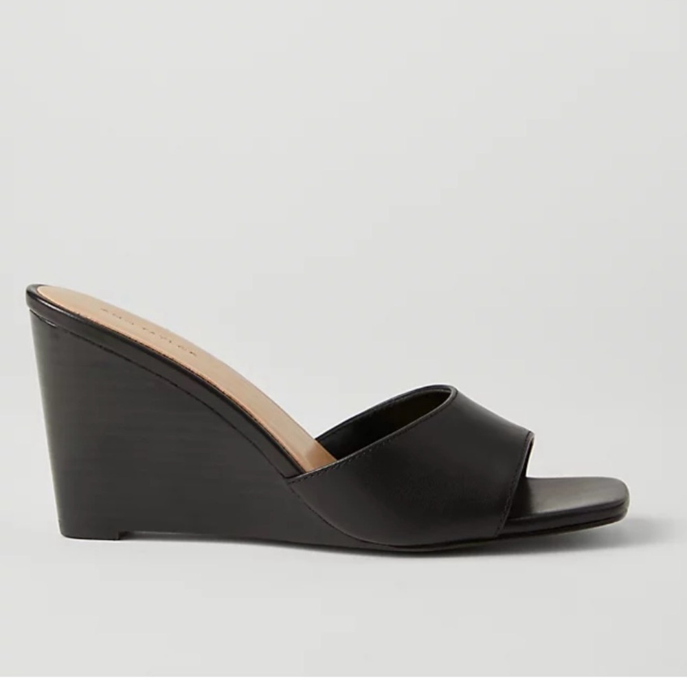 Ann Taylor Black Leather Wedge Slide Sandals